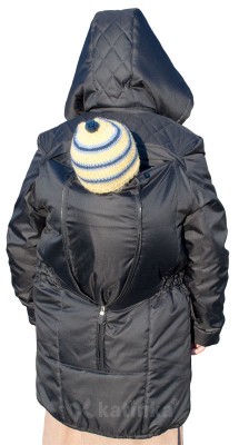 Демисезонная слингокуртка Черная с флисовым утеплителем + ношение за спиной Katinka, размер S Демисезонная универсальная слингокуртка с ношением спереди и за спиной