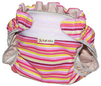 Многоразовый тканевый подгузник на липучках Полосы розовый/бордо/желтый, Katinka