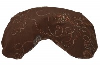 Універсальна С-образна подушка для вагітних і для годування коричнева з вишивкою (вельвет)