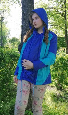 Легкая универсальная куртка-ветровка для беременных/слингокуртка 3 в 1 синяя/бирюза Katinka размер M куртка трансформер для беременных