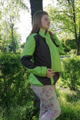 Легка вітровка для вагітних/слінгокуртка 3 в 1 олива/коричневий Katinka, розмір М куртка трансформер для вагітних